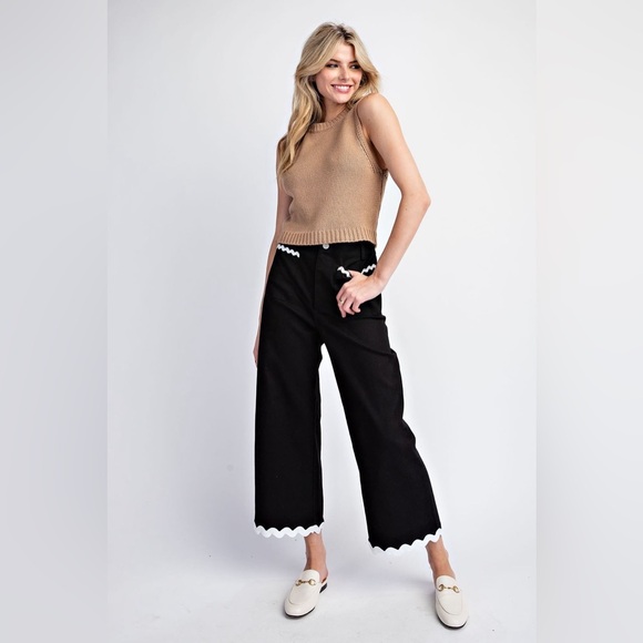 Ric Rac Trim Soft Wash Wide Leg Pants - eesome - Picture 6 of 6